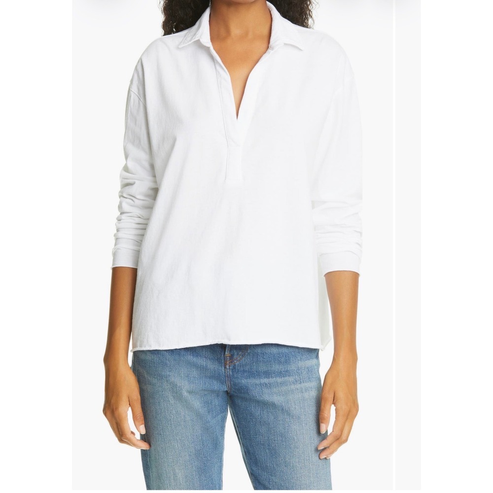 Frank & Eileen Patrick Popover Henley 100% Cotton Raw Hem Made In USA Preppy